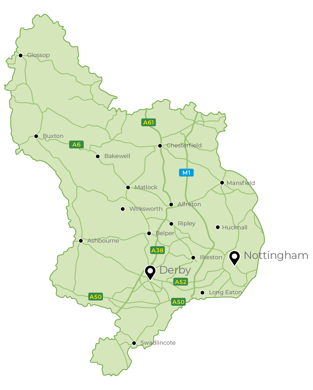 Map showing areas covered